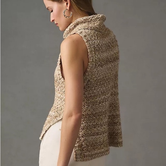 Pilcro Anthropologie Sleeveless Turtleneck Sweater Cotton Wool Blend XS Brown - Picture 4 of 12